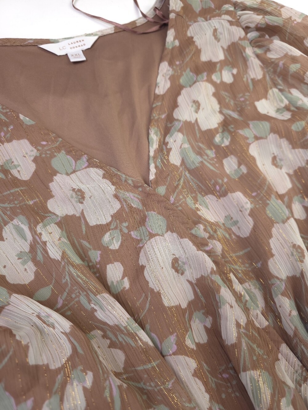 Like New Lauren Conrad Brown Gold Metalic Striped Floral Maxi Dress Sz XXL - Picture 8 of 14